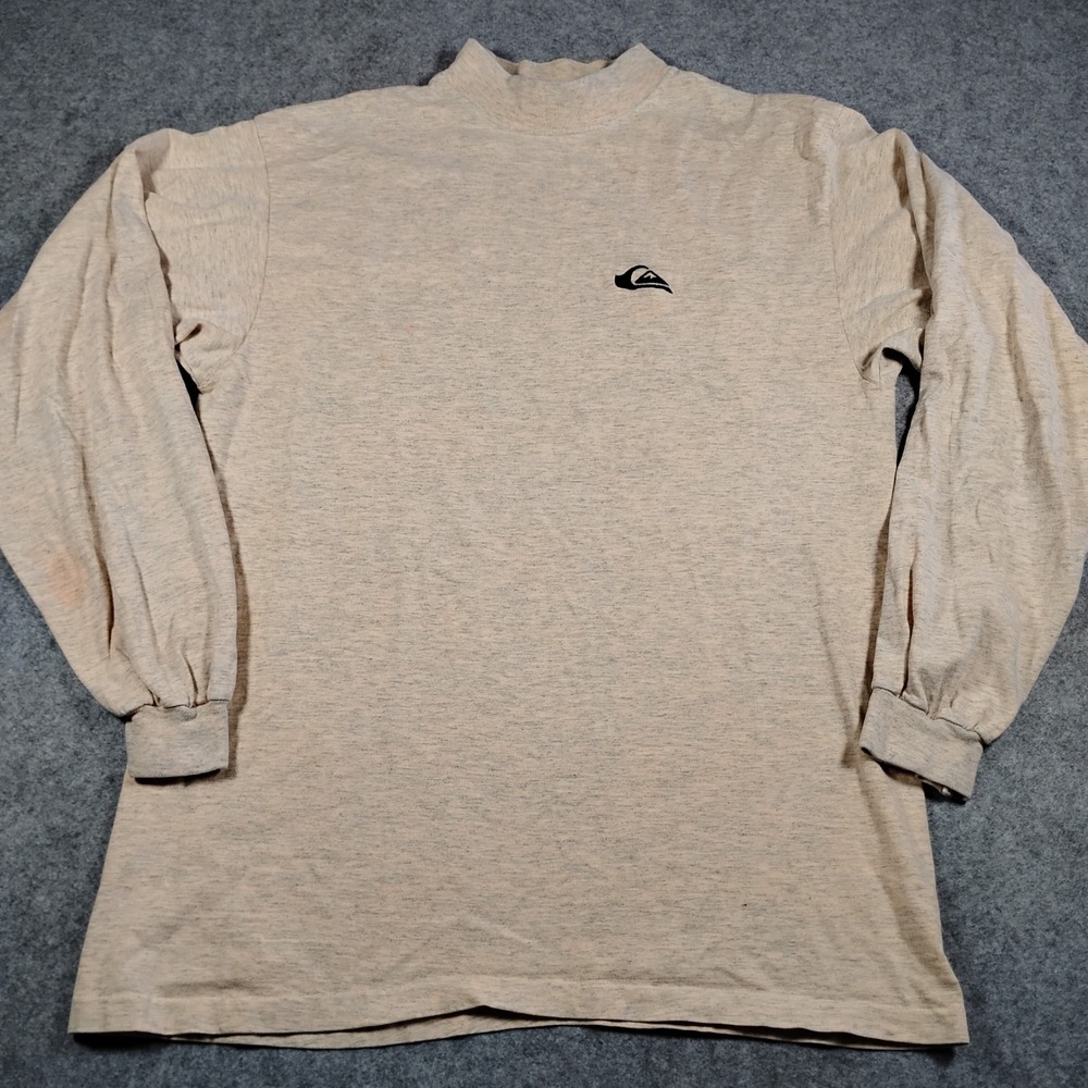 Vintage Quiksilver Mock Neck Long Sleeve Shirt Mens Medium Tan Made in USA 90s‎